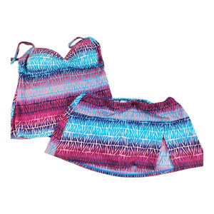 Sunsets Swimwear tankini large top med bottoms blue pink swimsuit 2 pc beach